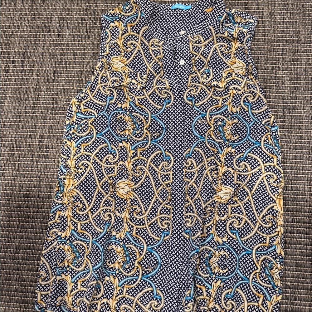J. McLaughlin Equestrian Gold Chains Art Deco Blouse 100% Silk - Picture 1 of 5